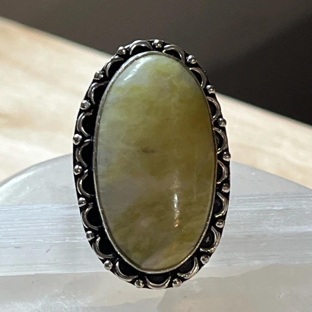 SILVER PLATED GEMSTONE RING SERPENTINE SIZE 6.5